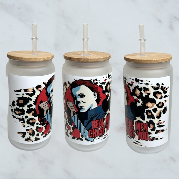 aeliks Other - ⭐️ Michael Myers Real Men Chase You Handmade Libbey Glass Cup